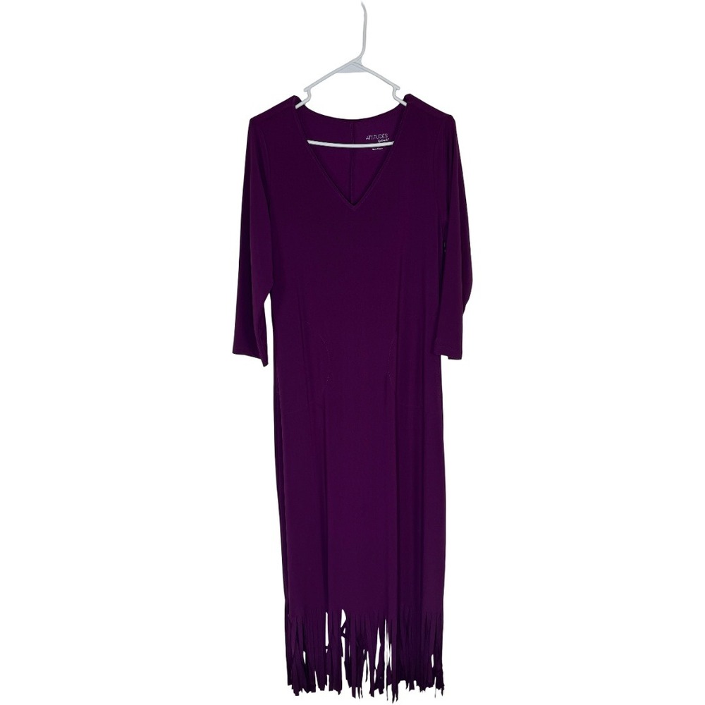 Attitudes‎ by Renee Como Jersey Fringe Maxi Dress Womens Petite Small  Purple